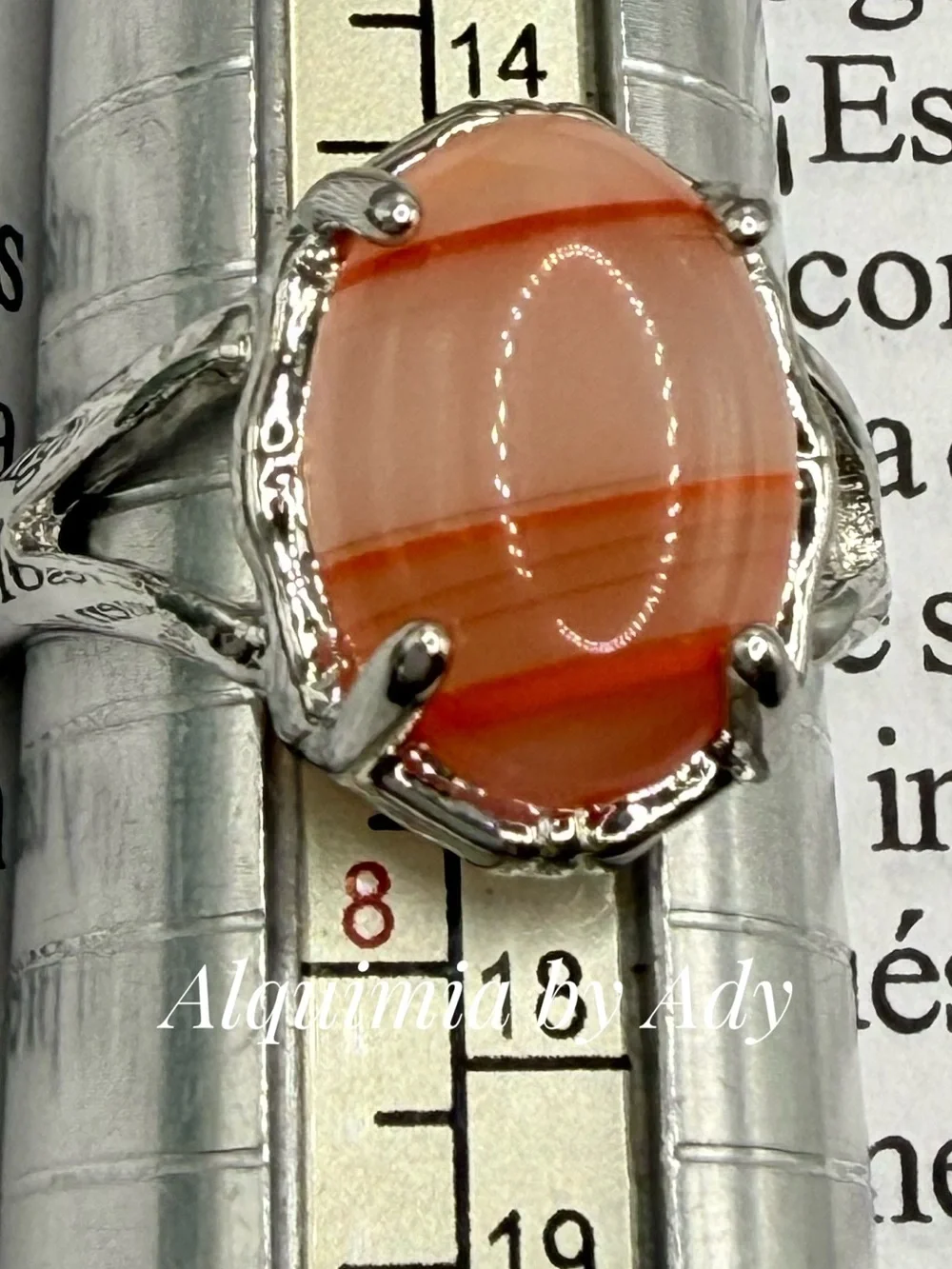 Peach-Orange Cabochon agate Ring
